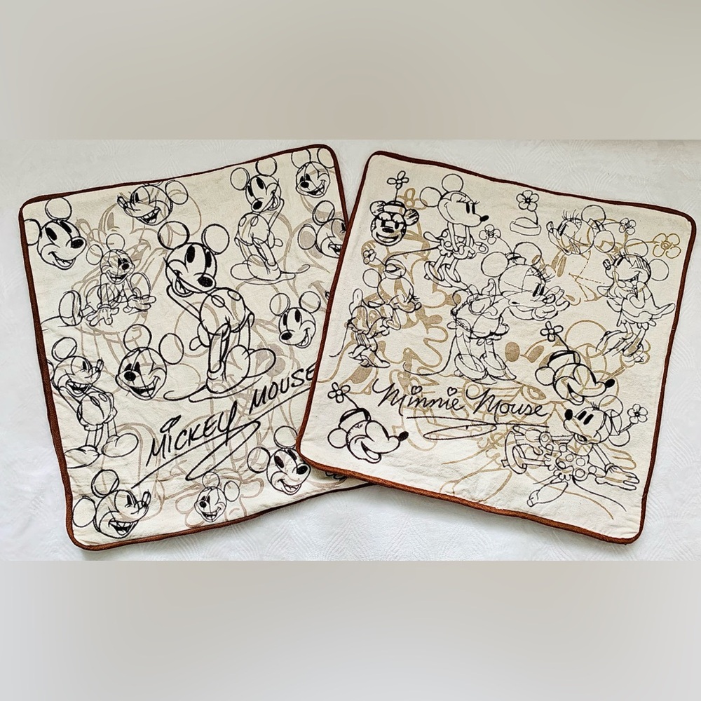 Disney Parks Vintage Mickey Minnie Mouse Embroidered Throw Pillow Cover-set of 2
